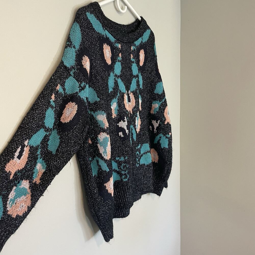 Zara Knit Floral Metallic‎ Oversized Sweater Women's Size S Shimmer Jacquard - Picture 2 of 8